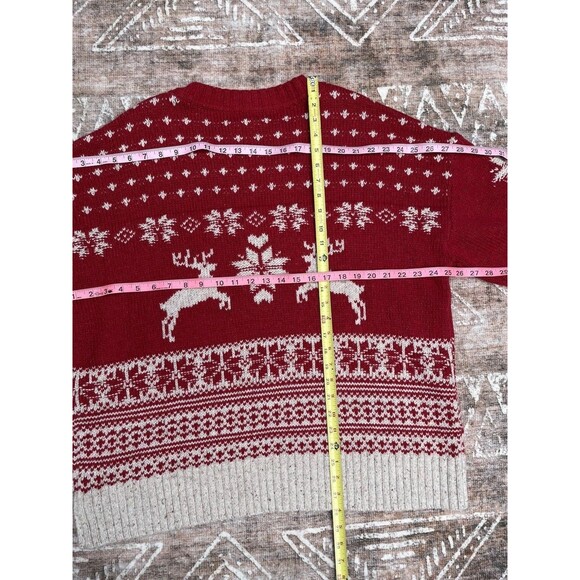 Fat Face UK Wool Blend Fair Isle Red Cream Reindeer Ski Resort Sweater Size 18 - Picture 11 of 16